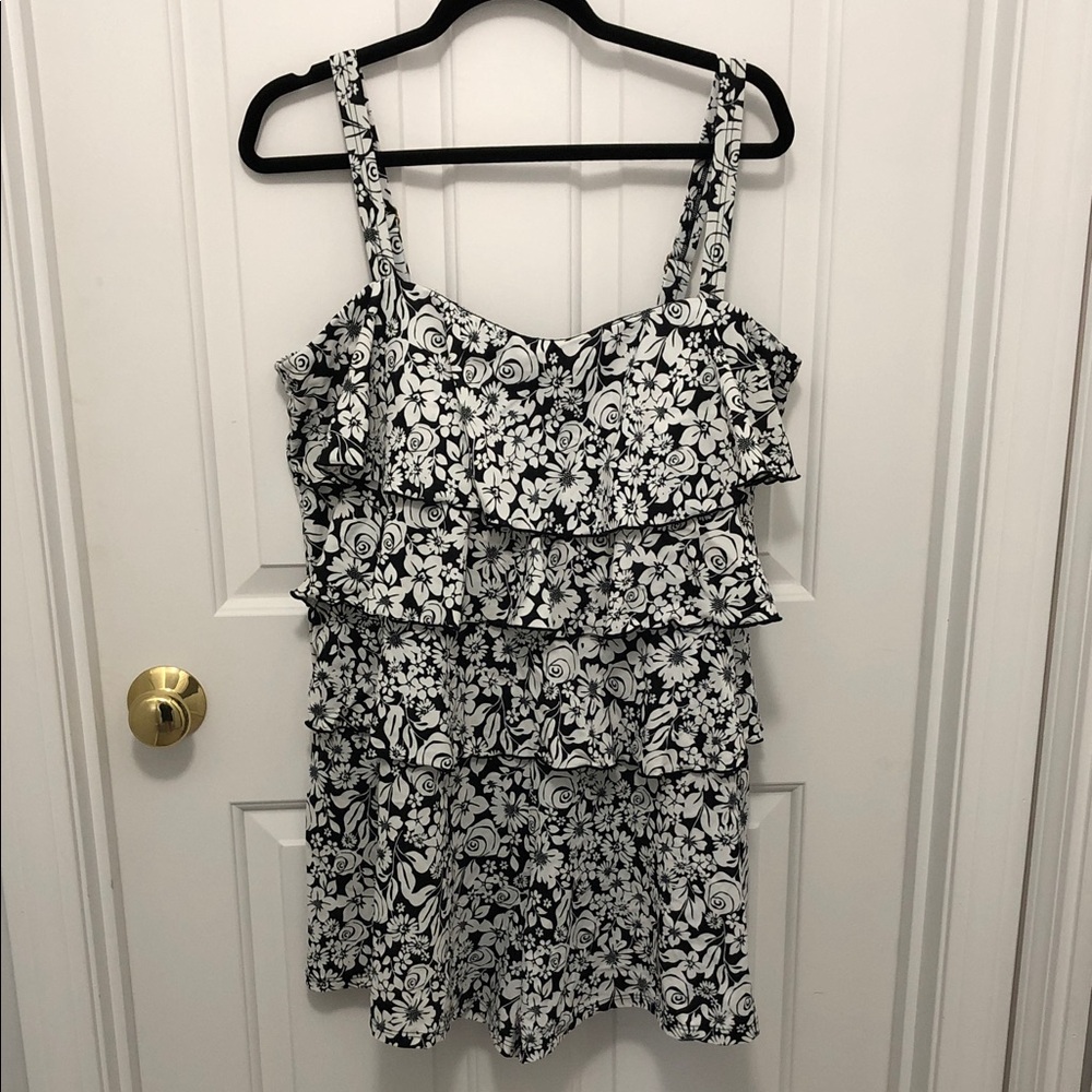 Black & White Floral Ruffle One-Piece Swimsuit